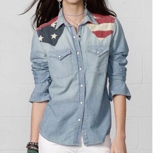 Denim & Supply Ralph Lauren American Flag Denim button chambray Shirt Size L